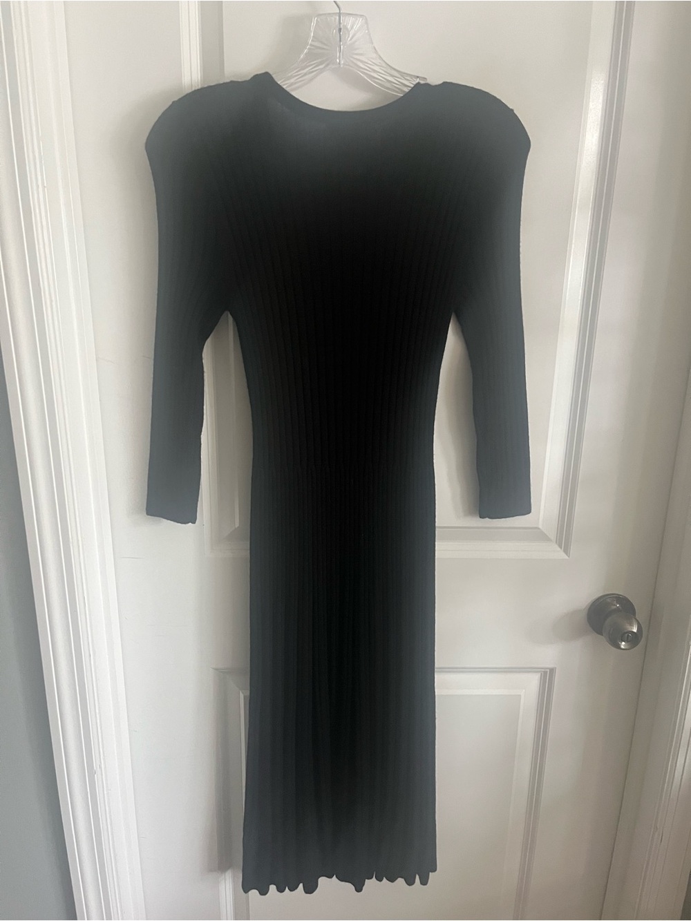Talbots Petite Pure Merino Wool Black Ribbed Sweater Dress SP Midi - Picture 3 of 8